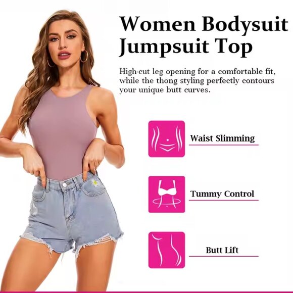 Seamless Purple One Pieces Polyester Bodysuit Sleeveless Compression Body Shaper - Picture 4 of 6